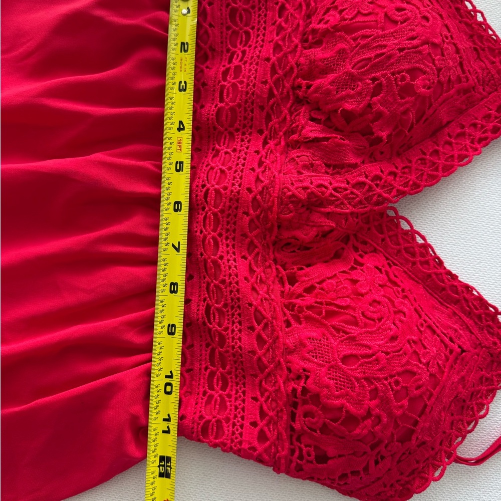 Red Lace Trim Party Summer Dress Xs - Picture 4 of 7